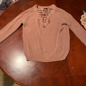 Mauve/Dusty Pink Lace Up Sweater